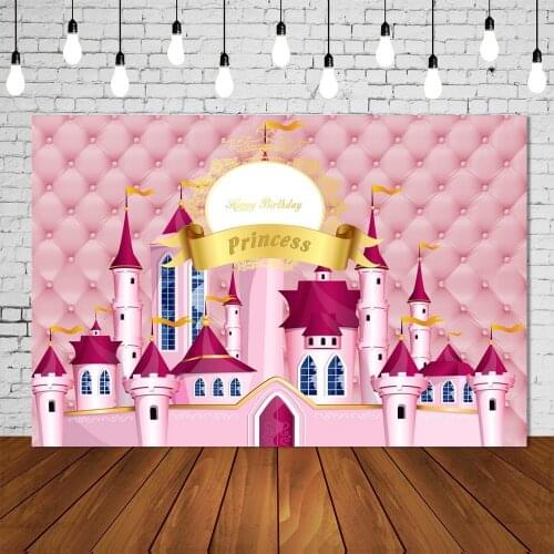 Royal Baby Girl Birthday Party Backdrop Little Princess Pink Castle Banner Golden Photo Studio Background Wall Decoration Poster