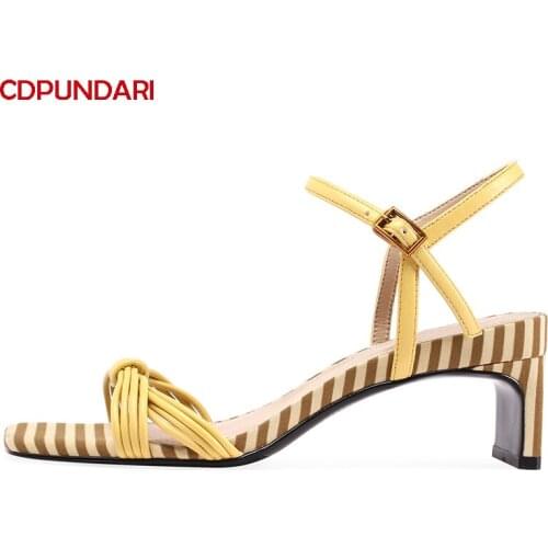 Fashion Mixed Colors Genuine Leather High Heels Sandals Women Summer Casual Shoes Ladies Sandales Femmes 2021 Sandalias Mujer