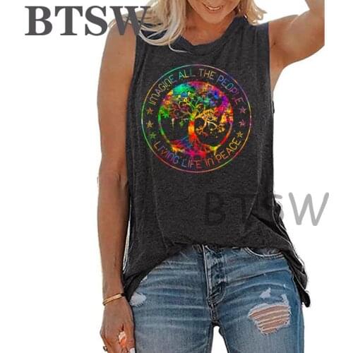 Fashion Womens Casual Loose Camisetas Mujer All The People Imagine Living Life In Peace Hippie Tank Top 2021 Aesthetic Clothing