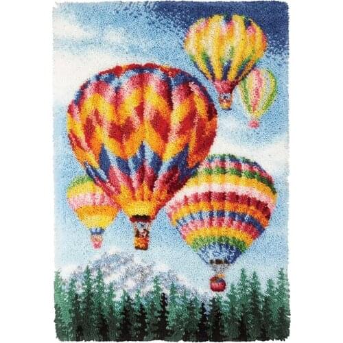 Latch Hook Kits Rug with Crochet Needlework Crafts Shaggy DIY Latch Kits for Adults/Kids with Printed Canvas Hot Air Balloon