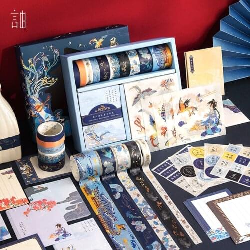 Simno tape sticker memo set Chinese style and paper tape cute color printing hand ledger tape material paper gift box