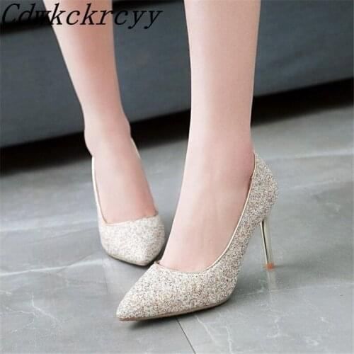 Spring Autumn New pattern fashion Cusp temperament High-heeled Women Shoes gules blue Golden Sequins banquet marry Women Shoes