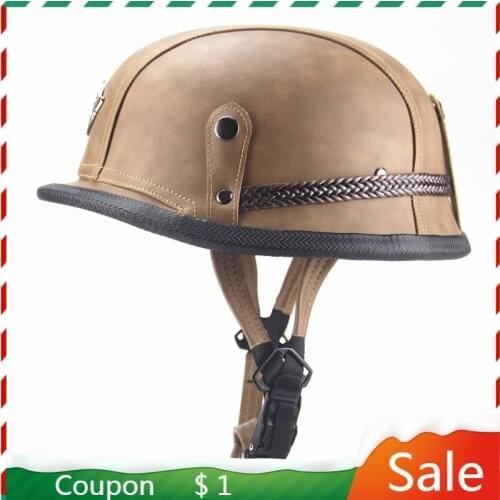 New Adult Motorcycle Helmet Open Face Half Leather Retro Motocross HelmetS Moto DOT Helm vintage Motocicleta Motorbike Drop