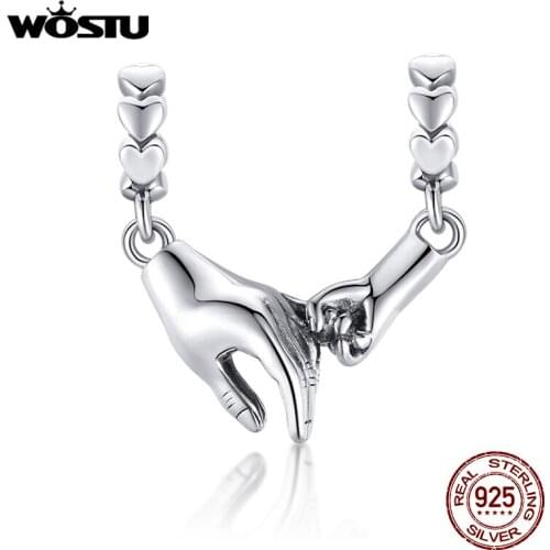 WOSTU 925 Sterling Silver Hand in Hand Bead Special Charm Fit Original Bracelet DIY Making Necklace Pendant Jewelry CQC1700