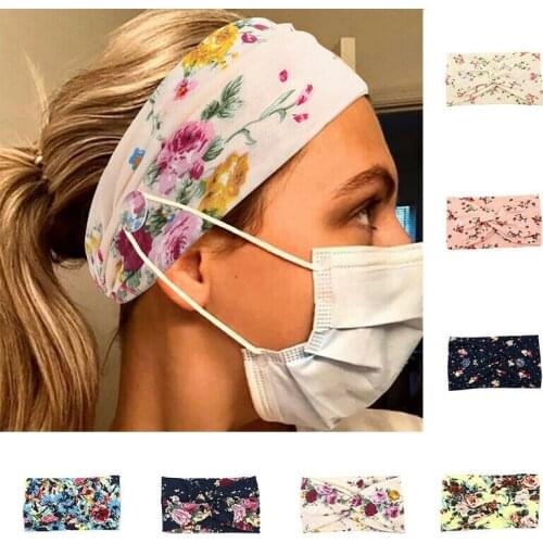 Printed Wide Headband With Button Sports Workout Turban Button Head Wrap for Nurses Hair Band Yoga Women Headband