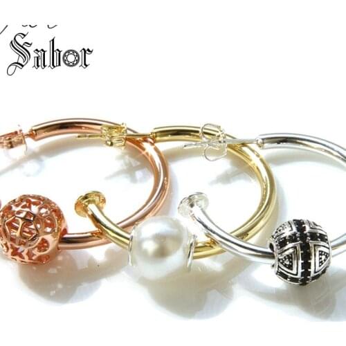 Creole Earrings with Cross Hero Pearl Arabesque DIY Bead Real European Jewelry Gift For Women E369 thomas