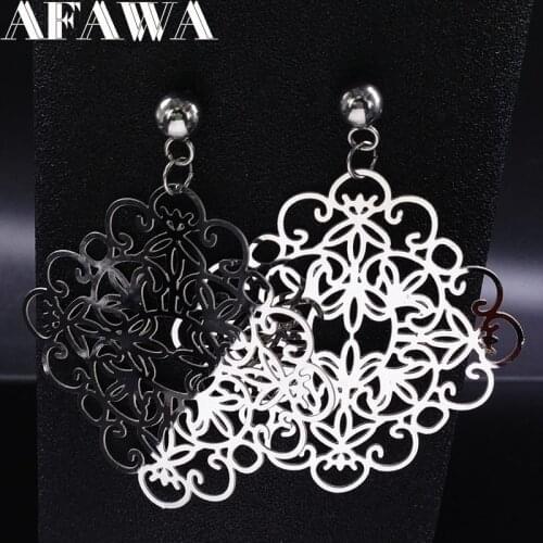 2021 Fashion Flower Stainless Steel Stud Earrings for Women Jewelry Big Silver Color Earrings Jewelry pendientes mujer E1556S01