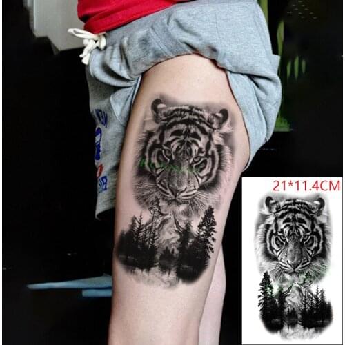Waterproof Temporary Tattoo Stickers Tiger Forest Trees Arm Leg Back Fake Tatto Flash Tatoo Body Art for Women Men