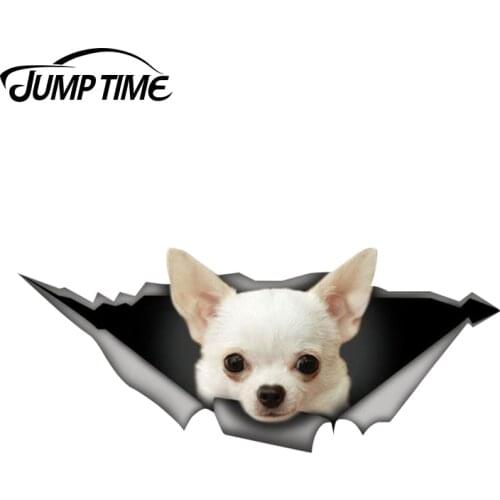 Jump Time 13cm x 5.5cm White Chihuahua sticker 3D Pet Graphic Vinyl Decal Car Window Laptop Bumper Bird Car Stickers