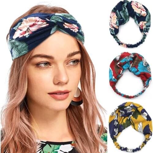 Ladies Printed Headband European American Autumn Winter elastic hairband Cross-knotted Hairband Fabric Headband