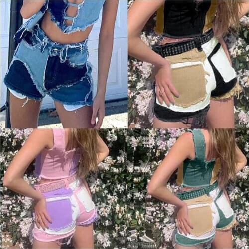 2021 Spring And Summer Contrast Stitching Style Slim Slim High Waist Denim Shorts Women