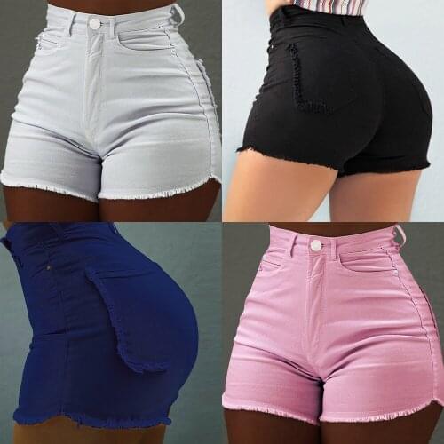 2021 Summer European and American New Hot Pants Solid Color Slim Pocket Shorts Fashion Raw Jeans Woman Jeans Pants