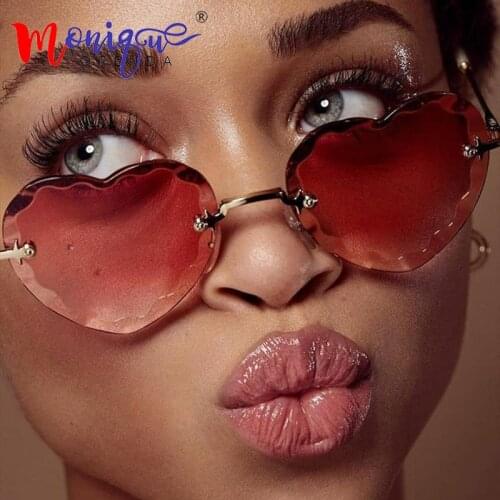Love Heart Sunglasses Women Rimless Frame Clear Lens Colorful Sun Glass Thick Edge Retro Cat Eye Vintage Female Sun Glass UV400