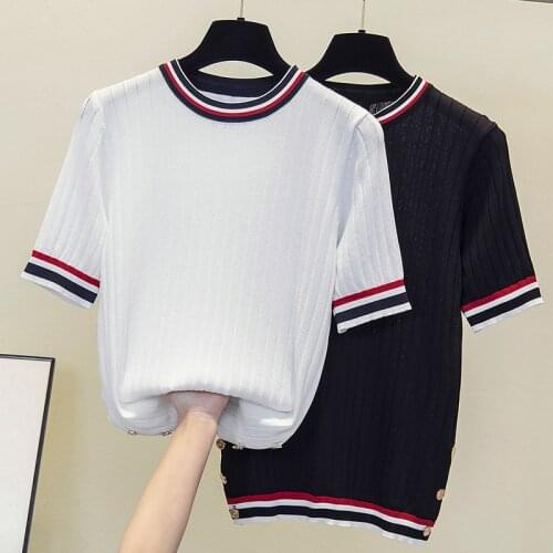 Chic Summer loose thin Sweater Pullovers Women short Sleeve casual 2021 o-neck Oversized basic Sweater knit Jumpers top