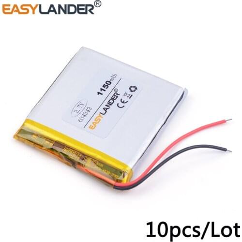 10pcs /Lot 3.7v 634343 1150mah lithium Li ion polymer rechargeable battery MP4 MP5 remote control batteries volume