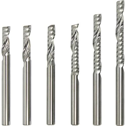 10pcs Single Flute CNC Router Bits One Flute Spiral End Mills Carbide Milling Cutter Spiral PVC Cutter Shank 4mm CEL 17/42/52mm