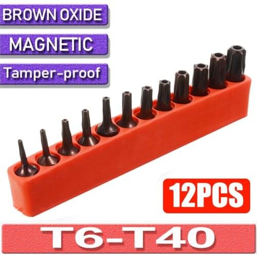 12Pcs 1/4''Magnetic Torx Screwdriver Bit Torx Security Bits Head Magnetic Alloy Steel Hand Repair Tools T6-T40 for screwdriver