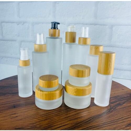 5 sizes for face cream container CBD oil Frosted Glass Jar cream container with bamboo covered