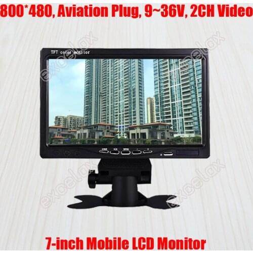 7-Inch 800x480 Aviation Plug Port 2CH Video Mobile Monitor 7" LCD Display Vehicle Truck Car Reverse Rear View CCTV Surveillance