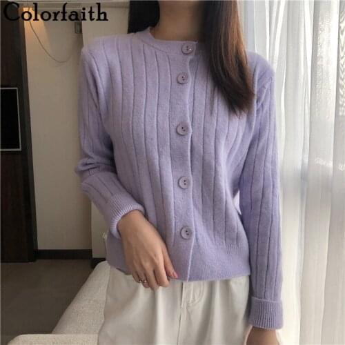 Colorfaith New 2021 Womens Sweaters Winter Spring Fashionable Buttons Oversize Korean Style Short Cardigans Knitwear SWC1256JX