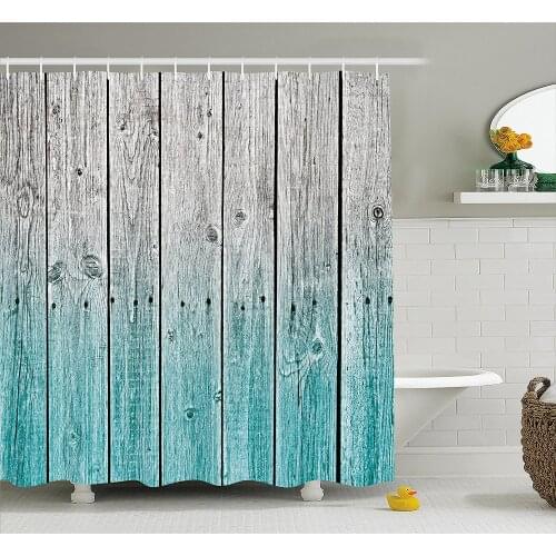 Rustic Shower Curtain Wood Panels Background with Digital Tones Effect Country House Image Bathroom Decor Set