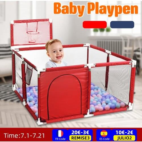 Baby Playpen Children Safety Barrier with 50Pcs Ocean Pool Balls Kids Basketball Football Field Game Tent Railing 4 Panel Fence