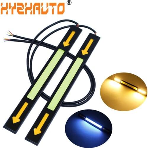 HYZHAUTO 2Pcs 17cm COB DRL Dual Color LED Daytime Running Light &Turn Signal Indicator Lamp Straight Car Strip Lights 12V