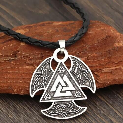 Personality Double Side Norse Mythology Viking Odin Triangle Rune Metal Pendant Necklace