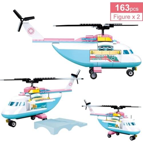 163Pcs Friends Girls City Medical Helicopter Building Blocks Rescue Aircraft Doctor Figures Model Bricks Toys For Children Gifts