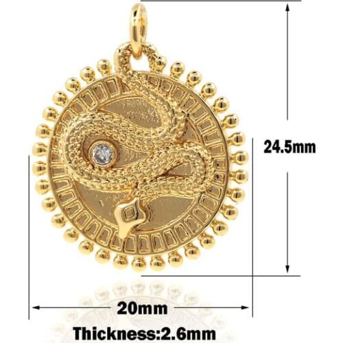 Round Snake-Shaped Animal Pendant,Gold Coin Disc Necklace,Micro-Pave Snake-Shaped Pendant,Snake Charm,Gold Snake-Shaped Jewelry