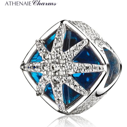 925 Sterling Silver Glacial Beauty Charms Blue Crystals & CZ Snowflake Pendants fit Bracelet Beads Jewelry for Christmas Day