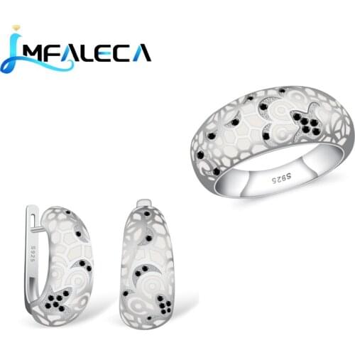 LMFALECA Silver Jewelry Sets for Women Classic White Enamel Decoration 925 Sterling Silver Luxury Fine Jewelry Earrings Rings