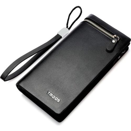 Fashion Genuine Leather Men Wallets Long Zipper Clutch Purse Card Holder Phone Wallet