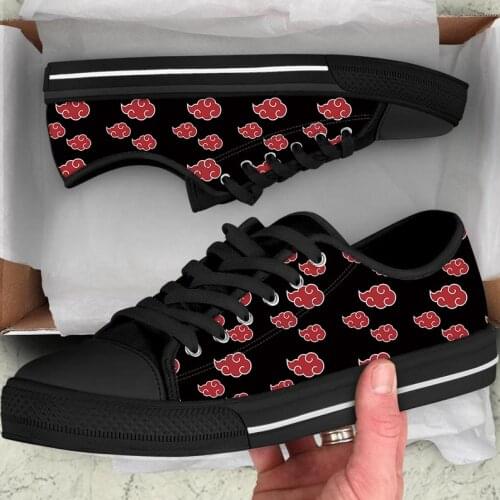 ELVISWORDS Fashion Akatsuki Pattern Low Top Style Canvas Vulcanized Shoes for Men Comfortable Males Walking Shoes Sneakers 2021