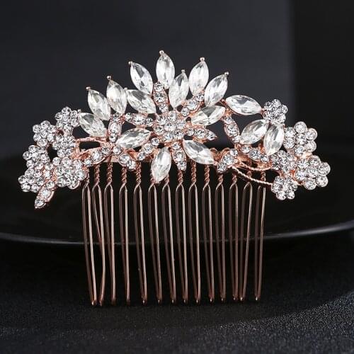 MOGAKU Rhinestone Wedding Hair Combs Handmade Crystal Wedding Bridal Hair Jewelry Fashion Accessories for Women Flower Headwear