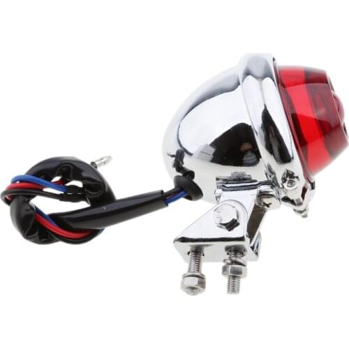 Motorcycle Chrome Housing Red LED Tail Brake Light Rear Signal Lamp Silver Houing 12 Volts For Chopper Bobber