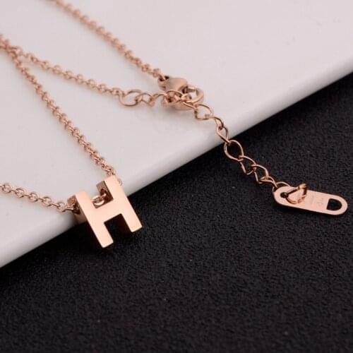 Fashion rose gold ncaklaces for womens rose gold chain simple pendant necklace stainless steel letter H small necklace jewelry