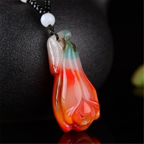 Natural Color Jade Hand Carved Magnolia Pendant Fashion Boutique Jewelry Mens and Womens Colorful Magnolia Necklace
