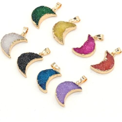 Natural Stone Pendants Moon Shape Colorful Crystal Agate Stone Necklace Accessories Charm for Jewelry Making Bracelet Earrings