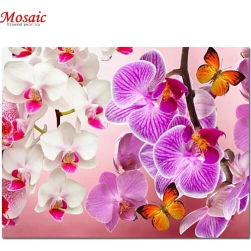 Full Diamond Painting,Diamond Embroidery sale,"Flower,pink orchid,butterfly",5D,DIY,Cross Stitch,Diamond Mosaic,Needlework,art