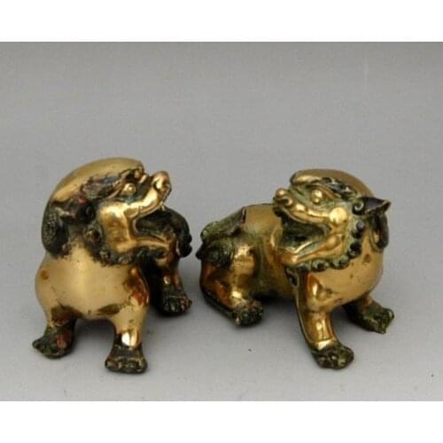 Rare Old copper Statue-- a pair of lion. best collection&adornment free shipping