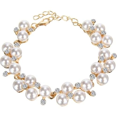 Luxury Imitation Pearl Bead Crystal Rhinestone Bangles Bracelet Trendy Elegant Bracelet Charms Jewelry Birthday Gifts For Women