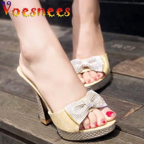 Fairy Style Square Heel Slippers Summer New Platform Peep Toe Women Shoes Chain Sweet Butterfly-Knot High Heels One Word Sandals