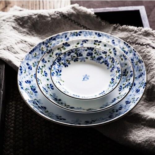 Japanese Flower Series Ceramic Disc Underglaze Plate Japanese Tableware Dishes and Plates Sets Dinner Plates Kitchen Accessories