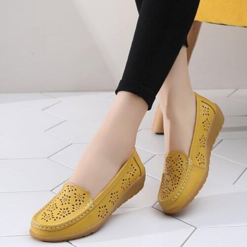 Spring Women Flats Shoes Women Genuine Leather Shoes Woman Cutout Loafers Slip On Ballet Flats Ballerines Flats