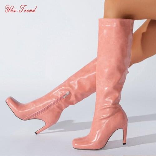 Women Knee Booties Boots For Woman Thin High Heels Chelsea Martin Winter Boots Female Knight Square Toe Boots New