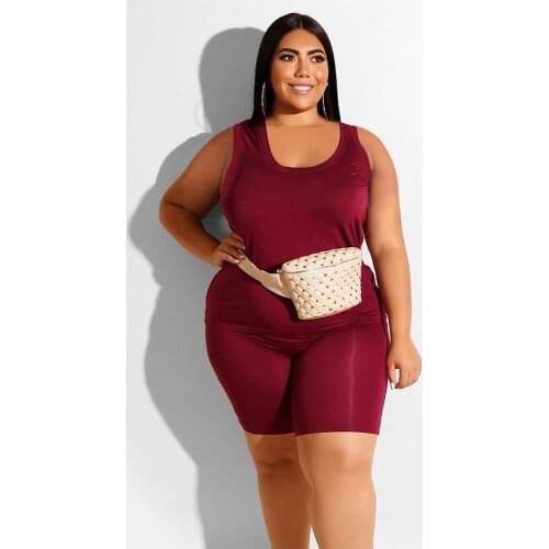 XL-4XL Plus Size Oversize Two Piece Short Set Womens Tracksuit Sleeveless Tank Top and Biker Short High Street Matching Sets