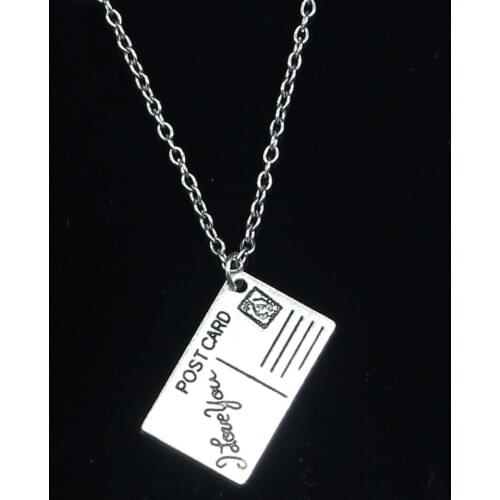 20pcs New Fashion Necklace 16x26mm postcard I love you Pendants Short Long Women Men Colar Gift Jewelry Choker