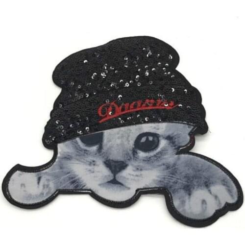 25pcs/Lot Embroidery Patches Letters Clothing Decoration Accessories Animal Sequins Cat Diy Iron Heat Transfer Applique