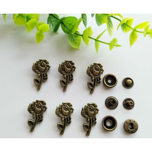 6sets Rose Zinc Alloy Snap Fastener Press Stud Sewing Leather Combined Button Craft For Clothes Garment DIY Decoration 16*28mm
